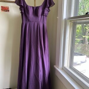 Azazie Purple Ruffled Gown with Flutter Cap Sleeves